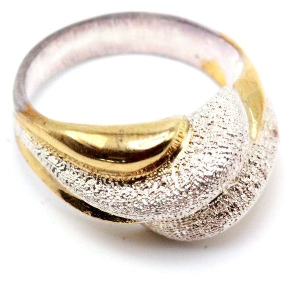 Sterling Silver Contemporary Two Tone Vermeil Textured Ring - Picture 3 of 10